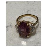 Amethyst CZ Vintage Ornate Gold Ring Marked 18KT