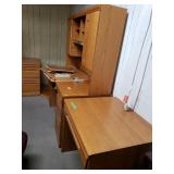 Oak Type Desk With Overhead Storage,  Computer