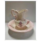 Pink Flowered Wash Basin & Pitcher