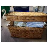 Basket With Tablecloths,  Blanket & More