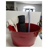 Red Bucket, Ice Scrapers, Fly Swatters