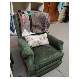 Green Reclining Chair With Pillow & Blanket