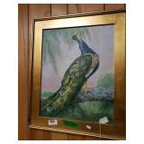 Peacock In Gold Leaf Frame Painting By Rose