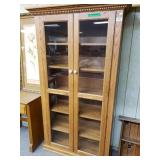 Oak Like Bookcase With Glass Doors
