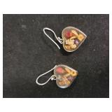 Silver Tone Heart And Flower Earrings No Markings