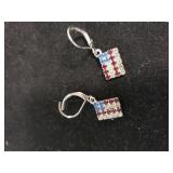 Silver Tone American Flag Earrings