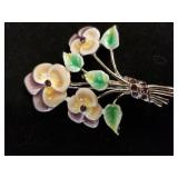 Silver Tone Flower Brooch Marked Monet