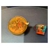 Antique Wind Up Music Box and Vintage Little Pail