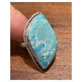 Dominican Larimar Gemstone Ring Marked .925