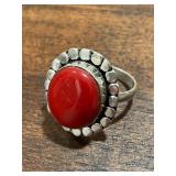 Southwestern Red Coral Ring Marked .925