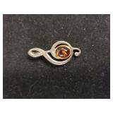 Music Note Pendant With Orange Stone Marked 925
