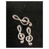 Silver Tone Music Note Brooch And Earrings Set