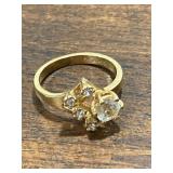 Diamond CZ Rhinestone Vintage Gold Ring Marked