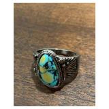 Tibetan Turquoise Gemstone Ring Marked .925