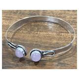 Rose Quartz Gemstone Silver Tone Bangle Bracelet