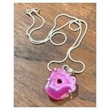 Pink Druzy Gemstone Pendant w/Necklace
