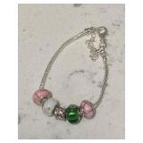 Pink Green Floral Spring Pandora Style Bracelet