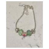 Floral Green & Pink Pandora Style Bracelet