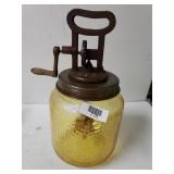 Amber Dimpled Glass Butter Churn
