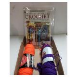 Purple & Orange Yarn, Needles,  Crochet Book