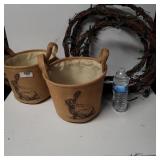 2 New Burlap Baskets And Twig Branch With Lights