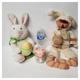 2 Stuffed Easter Bunnies And Candle