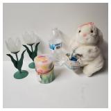 Easter Bunny, Candle And Candle Holders