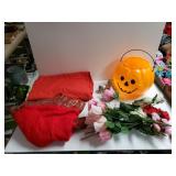 Tablecloth, Tree Skirt. Fake Flowers, Pumpkin And