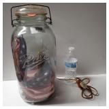 LARGE Ball Jar With Flag And Candle That Lights