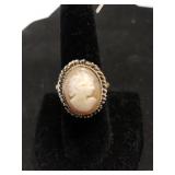 Silver Tone Cameo Ring Marked A800 Size 7