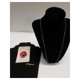 Masons Tie Clip, Pin And Silver Tone Necklace No