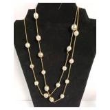 Ladies Gold Tone And Pearl Like Necklace Marked