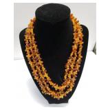 Orange Beaded Necklace Marked Hong Kong