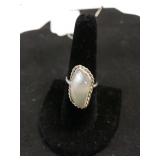 White Opal Agate Sterling Gemstone Ring Size 7.5