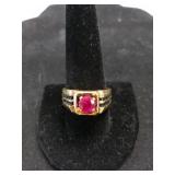 Mens Gold Ring With Ruby Stone Size 10.5 Marked