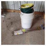 Buckets, Flag Pole And Chicken Wire
