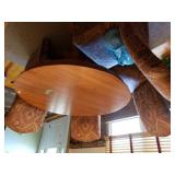 Oak Like Round Table With 5 Covered Chairs