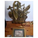Brass Like Wall Sailing Ship & Small Lily Picture