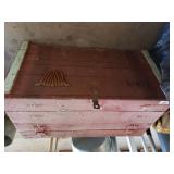 Red Wooden Chest With Assorted Glass Items