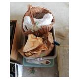 Assorted Glassware, Basket, Xmas Wrapping Paper &