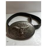 Black Belt With Silver Like Longhorn Belt Buckle