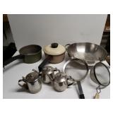 Pots. Cook Rite Pan Strainers And Sugar Cream