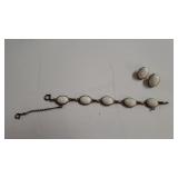 Ladies White Scarab Link Bracelet & Clip-on