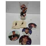 Beaky Buzzard Glass, Pewter Oriole Pin & Buttons