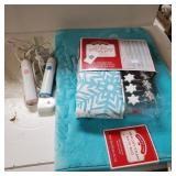 Fabric Shower Curtain With Hooks, Memory Foam