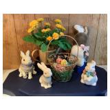 Easter Display of Bunnies, Ceramic eggs, Metal