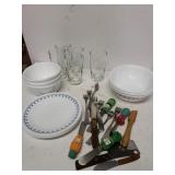 Corelle Dishes, Juice Glasses. Pickle Forks, &