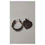 Ladies Silver Heart Pendant & Earring - Marked
