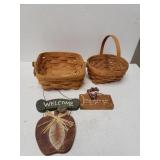 Small Longaberger Baskets, Wooden Hanging Welcome
