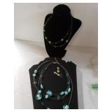 Blue Necklace & Green With Matching Earrings